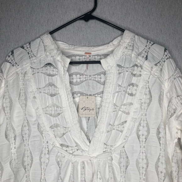 NWT Free People Candy Shop Tunic Womens M Ivory V-Neck Semi Sheer Ruffle Slouchy - Picture 3 of 15